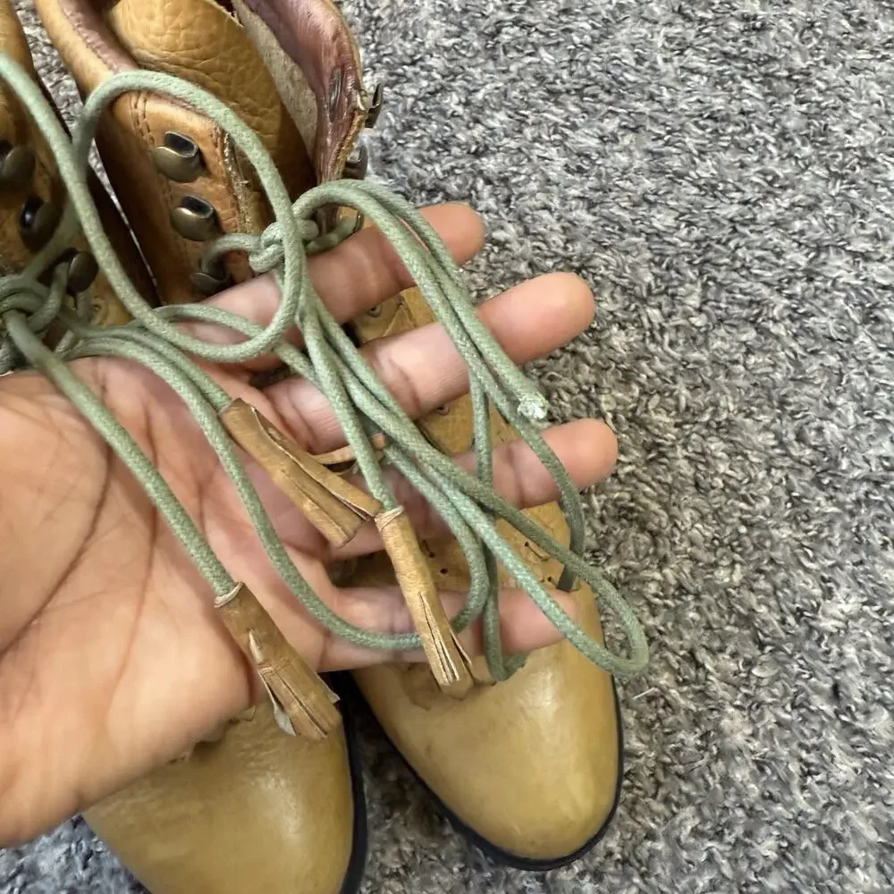 Vintage Justin Roper Tan Brown Leather Lace Up Boots 7.5 B Kiltie Boho Y2K 90s